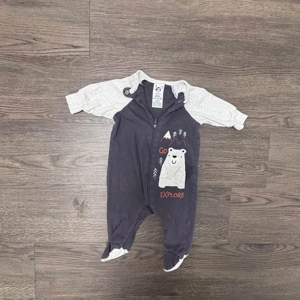Newborn Burt's Bees Babyx1, Gerberx3 Footies Set w Elbow Patches & Graphics - Picture 9 of 11